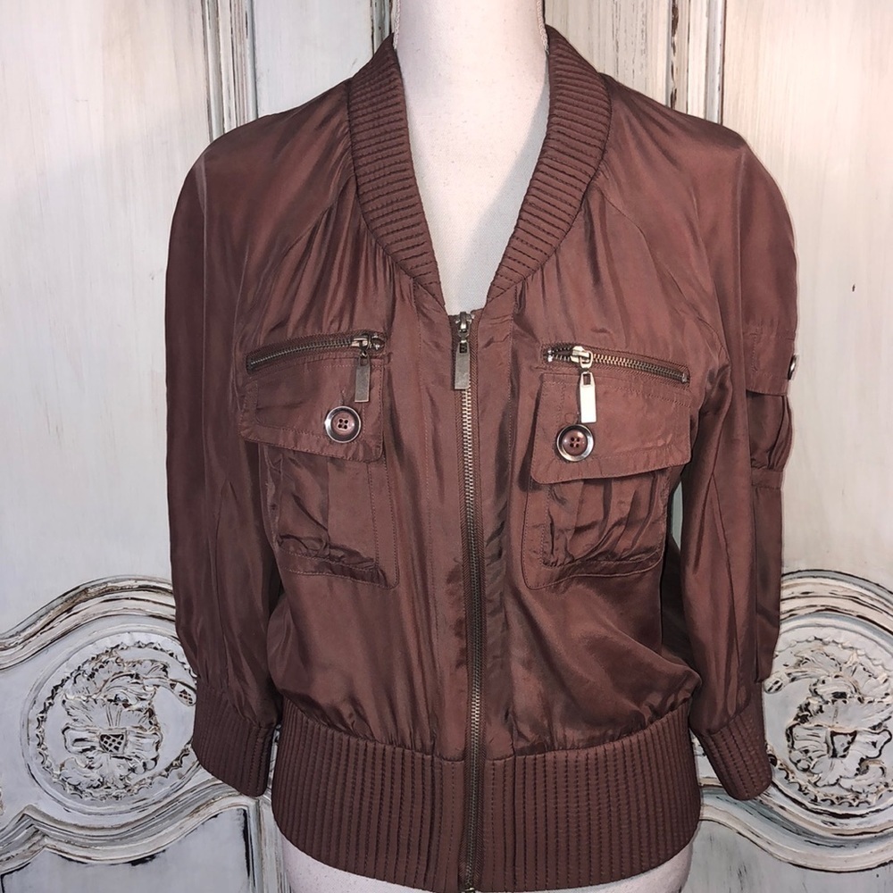 Arden B. 100% Dusty Rose Silk Lightweight Mid Sleeve Bomber Jacket Size L